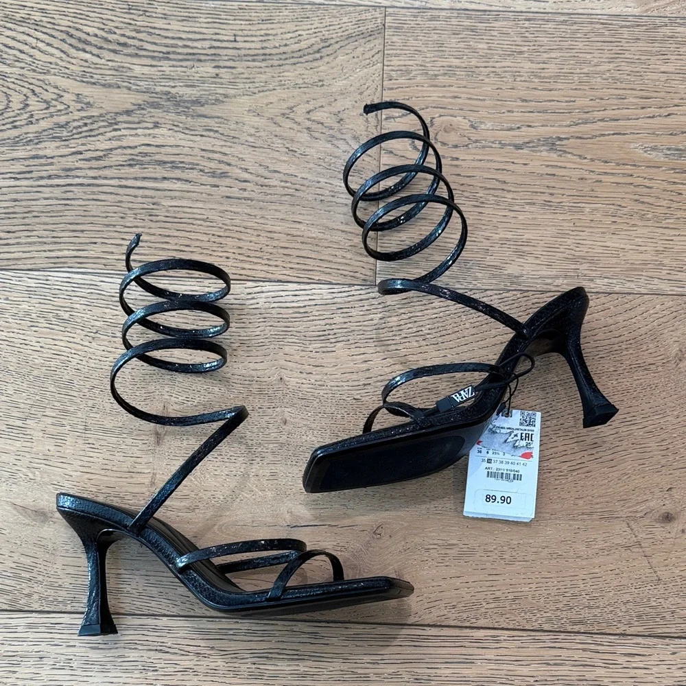 Zara Black Spiral Heeled Sandals - Picture 2 of 4